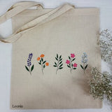 Hand-painted jute bag, fabric bag, 100% cotton tote bag "5 Flowers"