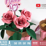 Mother's Day Flower Pot with Roses gift box svg, Mother's Day gift box cut file, Teacher appreciation, Birthday, Mothers Day Flower bouquet