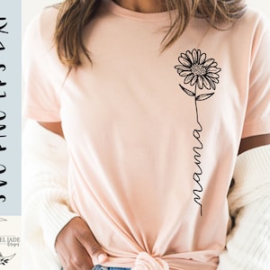 Women's pink T-shirt with black daisy line art