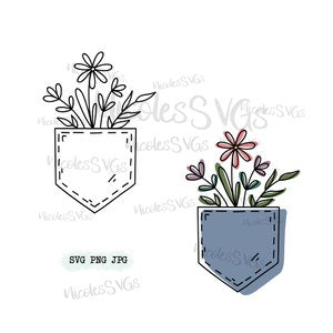 Pocket flower SVG/PNG/JPG bundle with two flower-in-pocket designs
