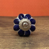 8 Sided Navy Blue White Flower Cupboard Door Knob | Drawer Pull | Drawer Handle | Cabinet Knob | Silver Gold