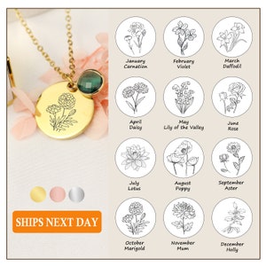 Gold chain necklace with floral heart pendant and green gemstone