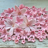 50 pcs. edible sugar fondant flowers cake topper pink