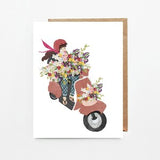 Greeting Card, Flowers for you, Love, Birthday Card, Bonne F�te, Blank A2 Card, Scooter, Ride with me