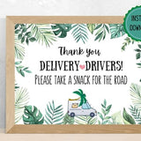 Spring Edition Tropical Palm Delivery Driver Thank You Sign Printable - Goodie Snack Basket Thank You Sign PDF for Instant Download