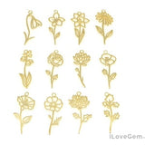 1pcs, NP-2473, Gold Plated, Birth Month Flower Pendant, Birth Flower Necklace Pendant, Flower Silhouette Pendant