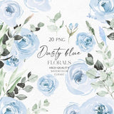 Baby blue flowers clipart, Dusty blue boho roses clip art, Watercolor blue floral png, Boy baby shower invites 102