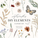 Tiny Bloom Watercolor Digital Clipart 1 - Individual PNG Files - Wedding - Floral Elements - DIY Flowers - Watercolor Wildflowers - Meadow