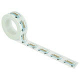 Washi tape roll with light blue illustrated delivery motifs on a printed strip