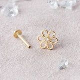 14k Gold Flower Piercing, Rook Piercing, Tragus Earring, Conch Piercing, Gold Helix Earring, Gold Flower Earring, Belly Button Ring