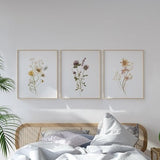 Printable Wall Art, Set of 3 Wildflower Prints, Floral Instant Art, Flower Line Art, Floral Art, Botanical Farmhouse Decor, Digital Download
