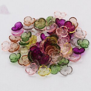 Acrylic flower bead caps, assorted colors, small looped caps for jewelry making