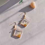 Handmade Nature Pressed Flower Earrings - Creative Daisy Glass Earrings Jewelry - Beautiful Artsy Plant Earrings for Women Clearance Sale