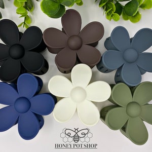 Flower hair claw clips, set of colorful matte blooms on a card