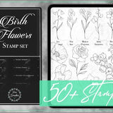 Birth Flower Designs - Procreate Birth Flower Brushes - 50+ Birth Flower Stamps - Birth Flower Tattoo Designs for Procreate