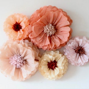 Set of 5 oversized pastel paper flowers with textured center details