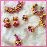 Flower Haldi Jewelry Set Bridal Mehandi Women Designer Wedding Baby Pink Shower Party Fabric Sangeet Jewellery Floral Ceremony Gotta Jewel