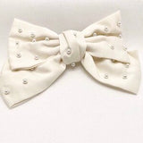 Pearl knot bow hair clip | large beige french clip | bride bridesmaid flower girl guest wedding hair accessories | Spring clip