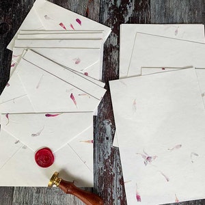 Floral handmade paper and envelope set with white envelopes and pink flower petal accents