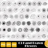 63 Hand Drawn Flowers, Flower Svg Bundle, Line Art Flower Svg, Flowers Clipart, Flower Outlines, Hand Drawn Floral Svg, Instant Download