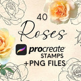 Rose Flowers Procreate Stamps | Procreate Canva PNG files | Graphic flower bouquet Clip art bundle | Tattoo Brushes | Commercial use