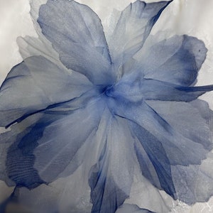 3D blue ombre organza lace flower applique, layered petals with lace edge