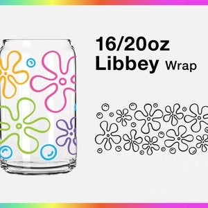 Clear glass with multicolor flower line wrap design for 16/20 oz Libbey can