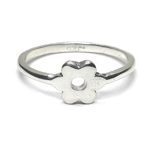 Sterling silver minimalist flower ring with slim band and small five-petal design
