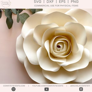 Large cream paper flower with layered petals and spiral rose center