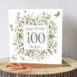 100th birthday card. Personalised. Pretty wildflowers. Meadow flowers. Stunning card. All orders dispatched within 24 hrs.