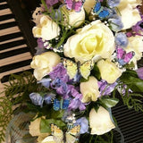 Blue Cascade Wedding Bouquets, Ivory Roses Wedding Bouquets, Purple Cascade Wedding Bouquets, Butterflies Wedding Bouquets