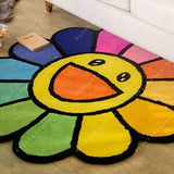 Murakami Smiley Flower Multicolor Kids Hand-Tufted  Wool Handmade Area Rugs For Bedroom Aesthetic, Home Decor Gift, Minimalist Carpets