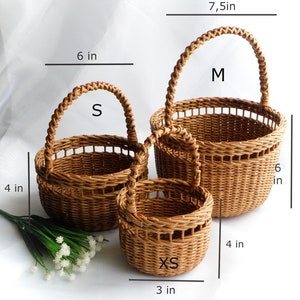 Wicker wedding basket set with handles, round brown mini baskets in three sizes