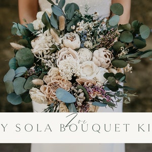 Handmade wood flower bouquet kit with sola wood blooms and eucalyptus-style leaves