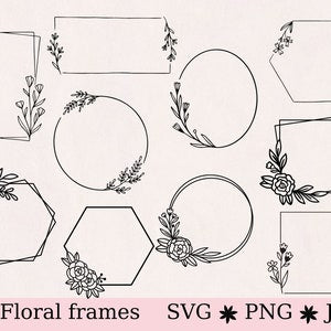 Floral picture frame SVG set with round, square, and geometric wreath outlines