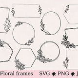 Floral frame svg, floral frame bundle svg, square frame svg, flower svg, geometric frame svg, cut file svg, cricut, instant download