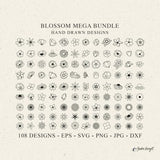 Mega Blossom Plotter File SVG DXF PNG Floral Cricut Flower Silhouette Vinyl Cut File Wedding Decor Clipart Bundle Decorative Floral Design
