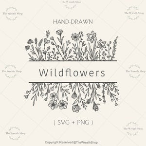 Hand-drawn wildflower floral border SVG with botanical line art and center banner text