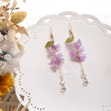 Wisteria flower earrings, Dangle Earrings, Plant Jewelry, Purple Earrings, Glazed Leaf Flower Earrings, Fairycore, Summer Earrings