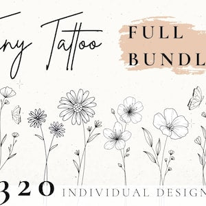 Set of wildflower tattoo stencils with fine-line dainty flower outlines