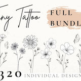 Birth Month Flower Tattoo Bundle, Floral Tattoo Design, Wildflower Tattoo Design, Tiny Tattoo Stencil, Dainty Tattoo Design for Women