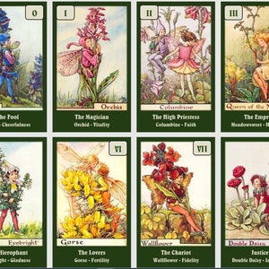 Vintage art tarot cards, multiple card faces with ornate floral figures