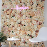 Pale Champagne Rose Flower Wall 3D Artificial Flower Panel Home Shop Party Wall Decor Photo Backdrop Setting Floral Wall Cream daisy
