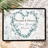 Wreaths and Flowers Stamp Brushes for Procreate, Floral Stamps, Botanical Brushes, Bouquets Brushes