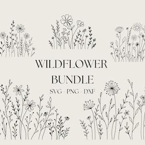 Wildflower Bundle Svg, Flower Meadow Svg, Flower Border SVG, Minimalist Flower Bouquet, Wildflower Clipart