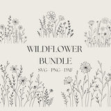 Wildflower Bundle Svg, Flower Meadow Svg, Flower Border SVG, Minimalist Flower Bouquet, Wildflower Clipart