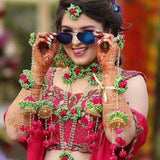 Set Mehndi Indian Wedding Jewellery Flower Artificial Red Earring Asian Jewelry White Haldi Floral Necklace Mehndi/Haldi/Bridal/Baby Bridal