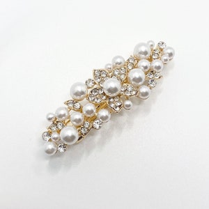 Ivory pearl and rhinestone hair clip with gold French barrette
