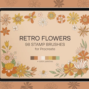 Retro flower stamp brush set for Procreate, 98 stamp brushes