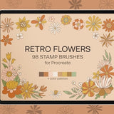 Retro Groovy Flowers & Leaves Stamp Brushes for Procreate, Procreate stamps, Floral Brush Procreate, Digital Brushes for Ipad, Brush Set